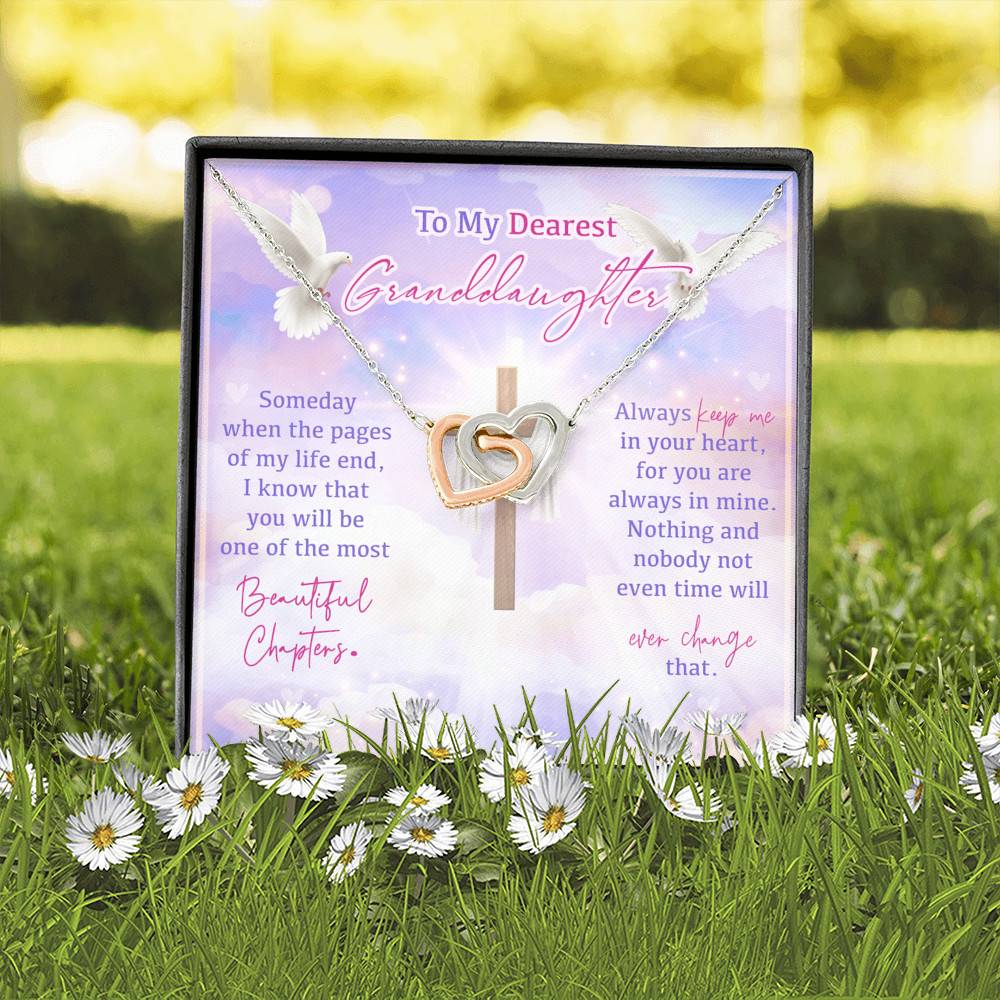 To My Dearest Granddaughter Someday When The Pages Of My Life End Jesus Cross Interlocking Hearts Pendant Necklace