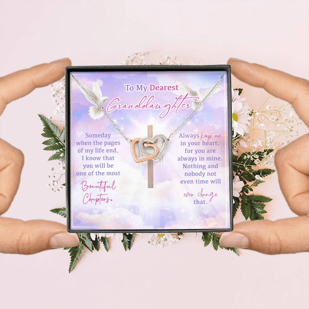 To My Dearest Granddaughter Someday When The Pages Of My Life End Jesus Cross Interlocking Hearts Pendant Necklace