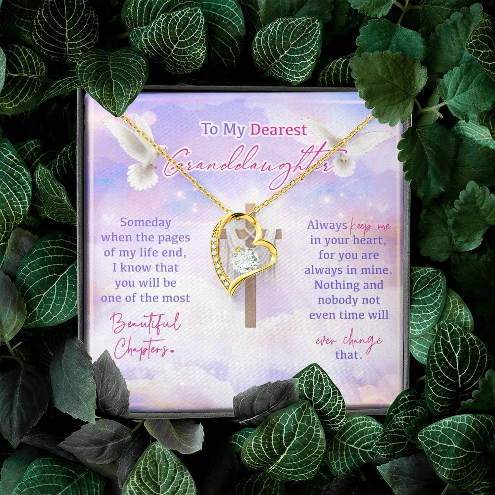 To My Dearest Granddaughter Someday When The Pages Of My Life End Jesus Cross Forever Love Heart Pendant Necklace