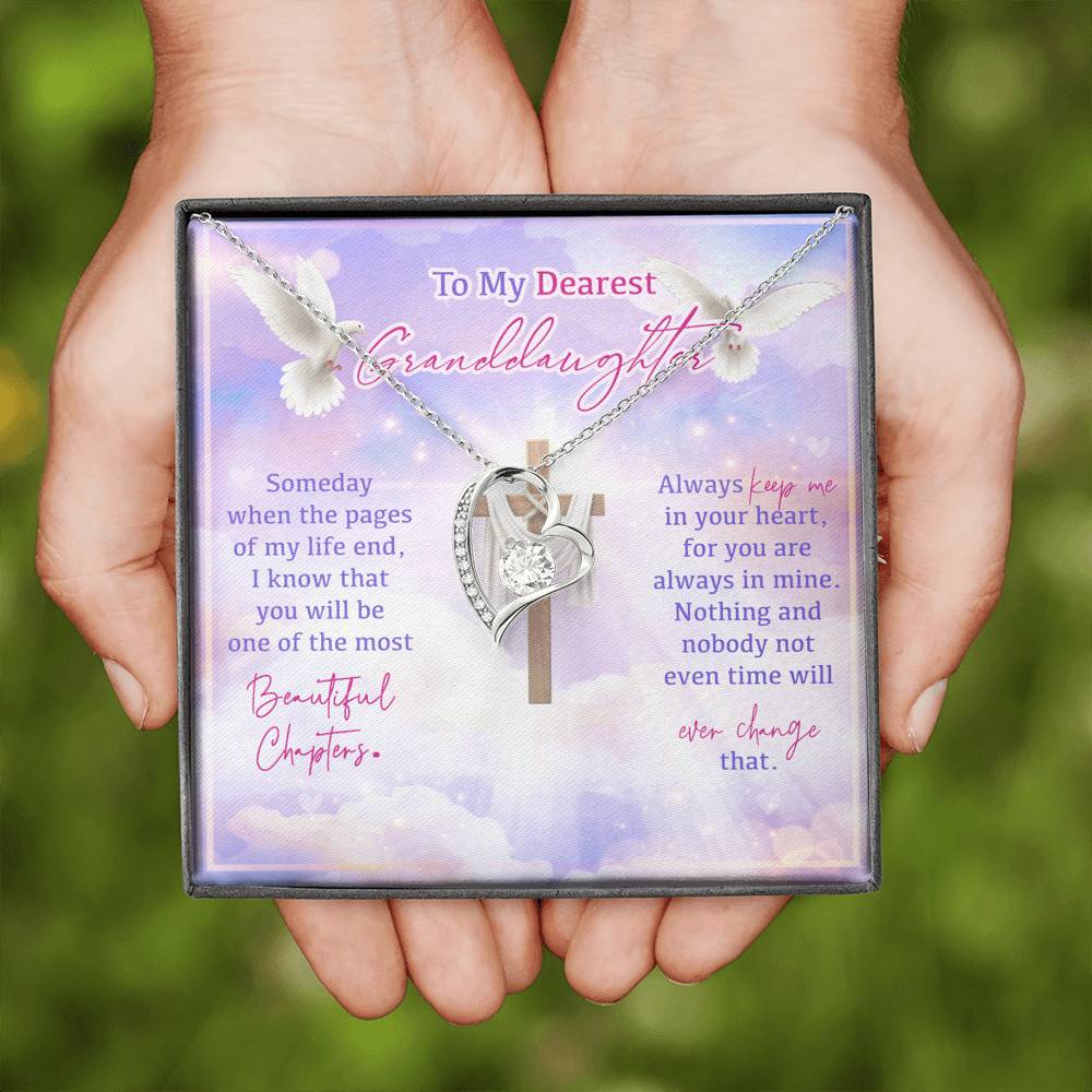 To My Dearest Granddaughter Someday When The Pages Of My Life End Jesus Cross Forever Love Heart Pendant Necklace