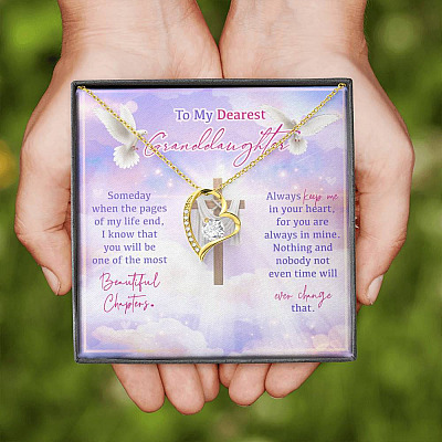 To My Dearest Granddaughter Someday When The Pages Of My Life End Jesus Cross Forever Love Heart Pendant Necklace