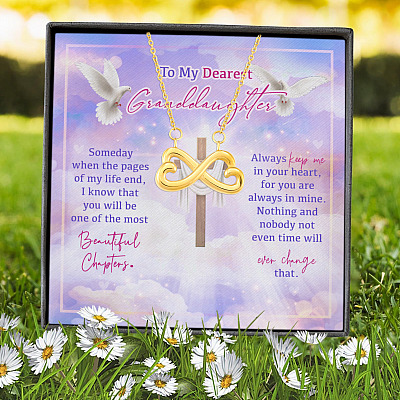 To My Dearest Granddaughter Someday When The Pages Of My Life End Jesus Cross Infinity Heart Pendant Necklace