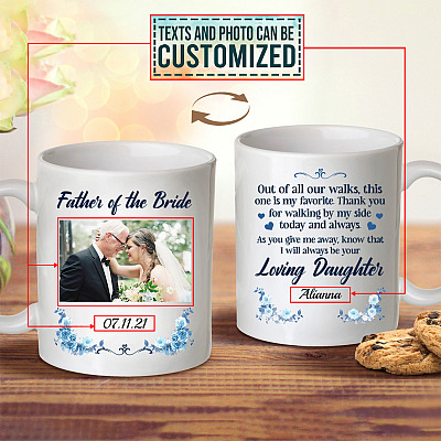 Alternative view of Personalized Photo Father Of The Bride Of All Our Walks Ceramic Coffee Mug-Water Bottle-Color Changing Mug