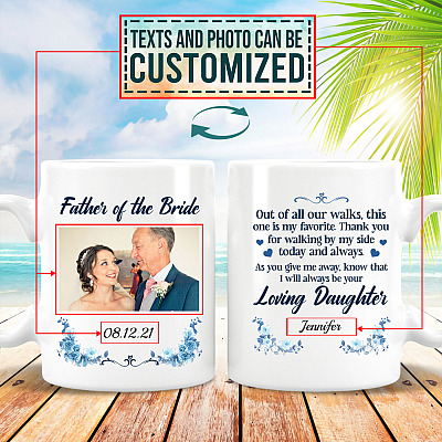 Personalized Photo Father Of The Bride Of All Our Walks Ceramic Coffee Mug-Water Bottle-Color Changing Mug
