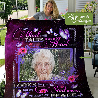 Alternative view of Personalized Photo My Mind Still Talks to You My Heart Still Looks for You Butterfly Fleece-Mink Sherpa-Woven Blanket