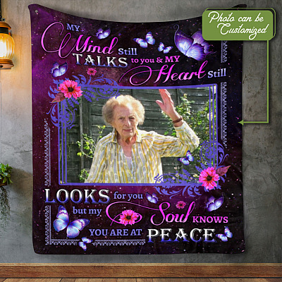 Personalized Photo My Mind Still Talks to You My Heart Still Looks for You Butterfly Fleece-Mink Sherpa-Woven Blanket