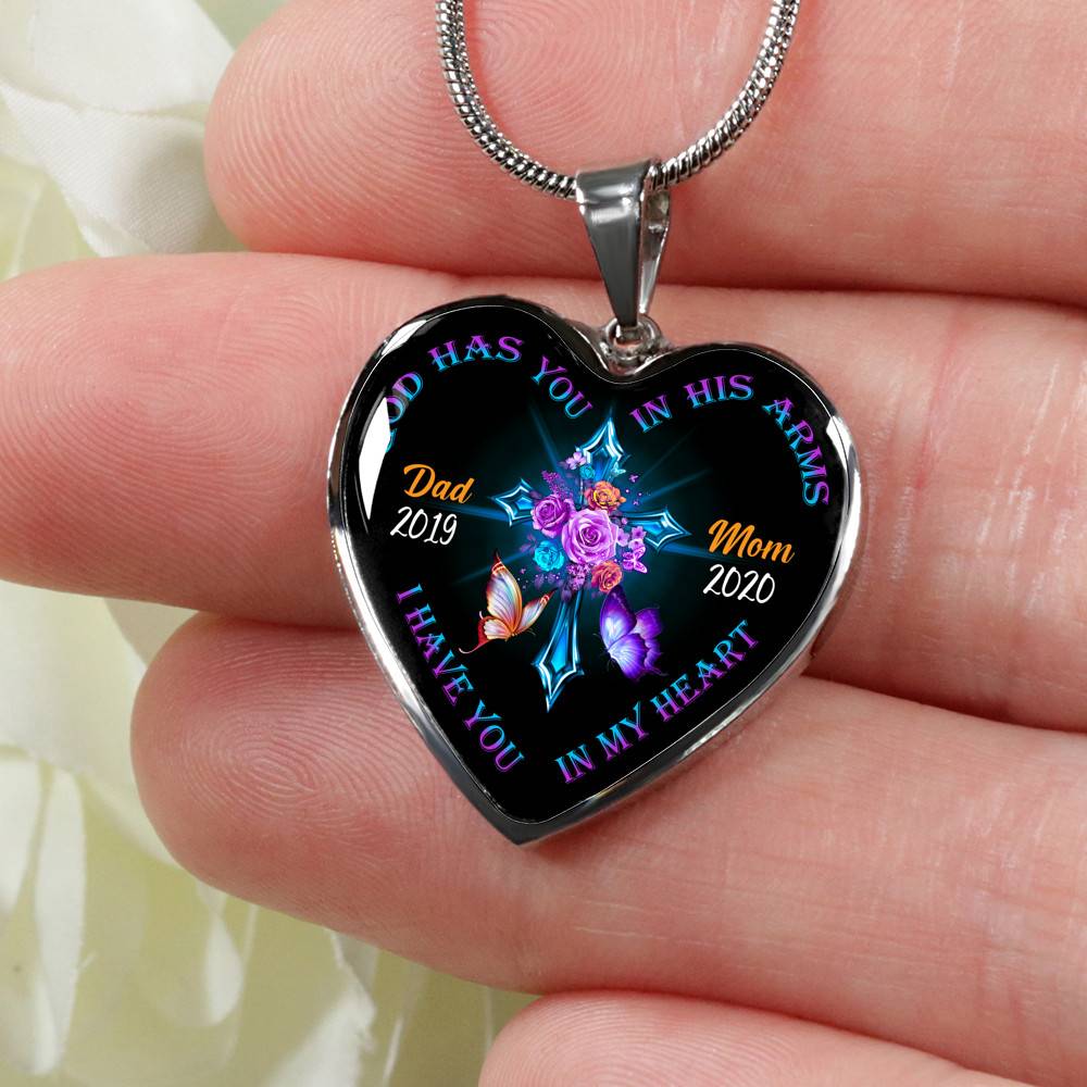 Personalized God Has You In His Arms I Have You In My Heart Dad Mom Heart Pendant Necklace-Bangle