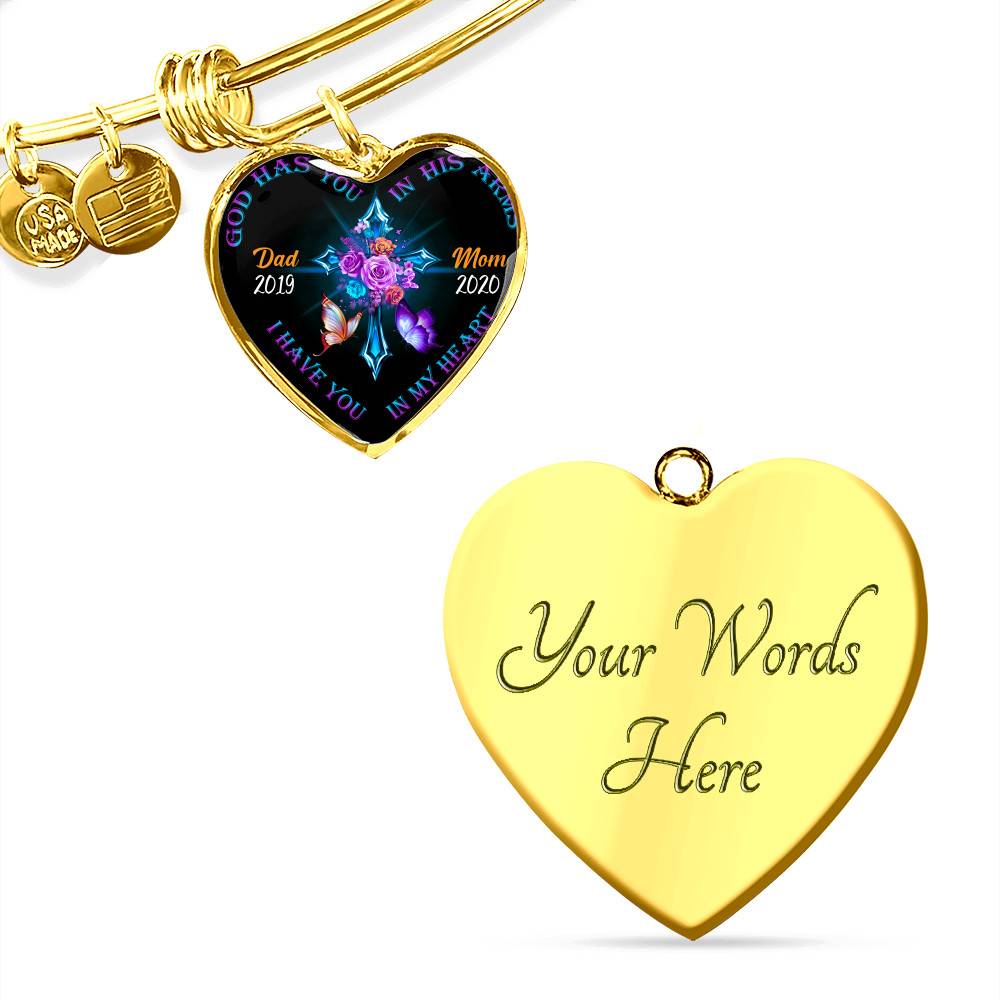 Personalized God Has You In His Arms I Have You In My Heart Dad Mom Heart Pendant Necklace-Bangle