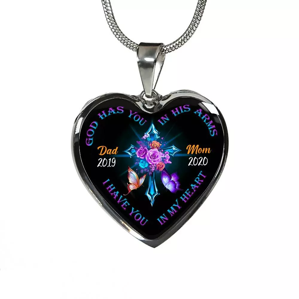 Personalized God Has You In His Arms I Have You In My Heart Dad Mom Heart Pendant Necklace-Bangle