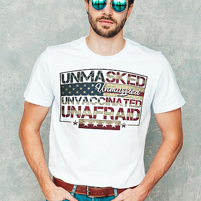 Alternative view of Unmasked Unmuzzle Unvaccinated Unafraid T-Shirt