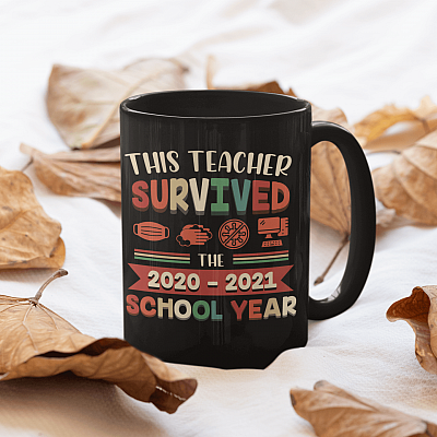 Alternative view of Vintage This Teacher Survived the 2020-2021 School Year Coffee Mug - Beer Stein - Water Bottle - Color Changing Mug