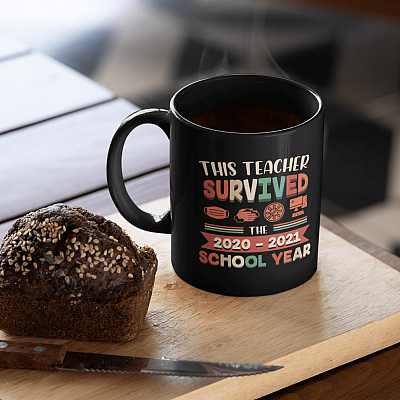 Vintage This Teacher Survived the 2020-2021 School Year Coffee Mug - Beer Stein - Water Bottle - Color Changing Mug