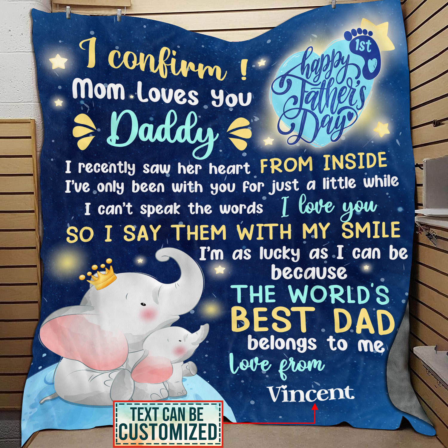 1VT. Elephant I Confirm Mom Loves You Daddy blanket mk1
