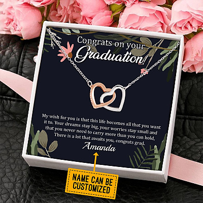 Alternative view of Personalized Congrats On Your Graduation Interlocking Hearts Pendant Necklace - Congrats Graduation Necklace