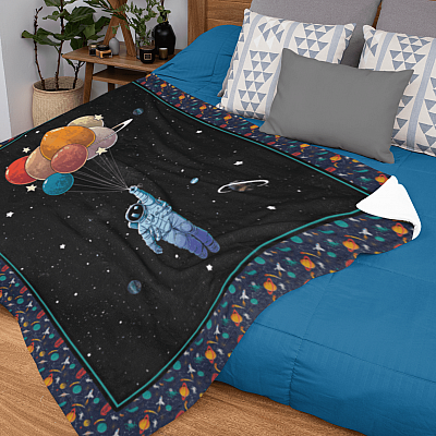 Alternative view of Astronaut Space Fleece Blanket - Mink Sherpa Blanket - Woven Blanket - Astronaut Design Blanket