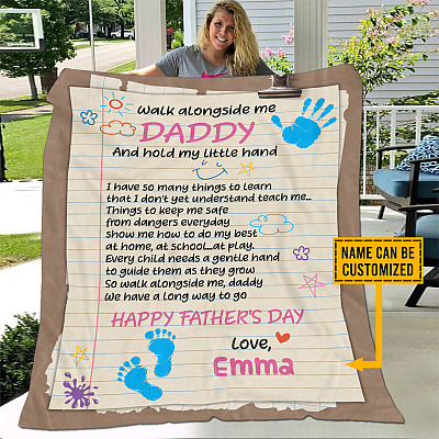Alternative view of Personalized Walk Alongside Me Daddy And Hold My Little Hand Fleece Blanket - Mink Sherpa Blanket