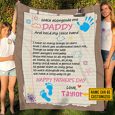 Personalized Walk Alongside Me Daddy And Hold My Little Hand Fleece Blanket - Mink Sherpa Blanket