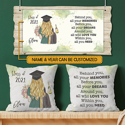 Alternative view of Personalized Graduation Gift Throw Pillow For Her - Graduated Decorative Pillow - Indoor Outdoor Cushion