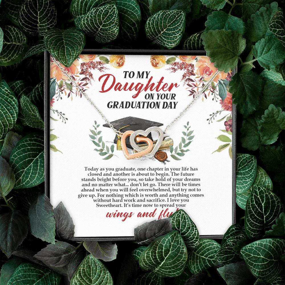 To My Daughter On Your Graduation Day Interlocking Hearts Pendant Necklace - Graduation Day Gift For Daughter