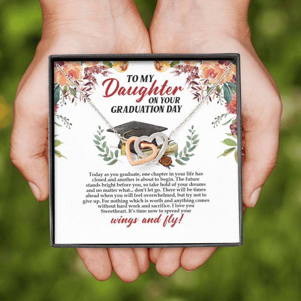 To My Daughter On Your Graduation Day Interlocking Hearts Pendant Necklace - Graduation Day Gift For Daughter