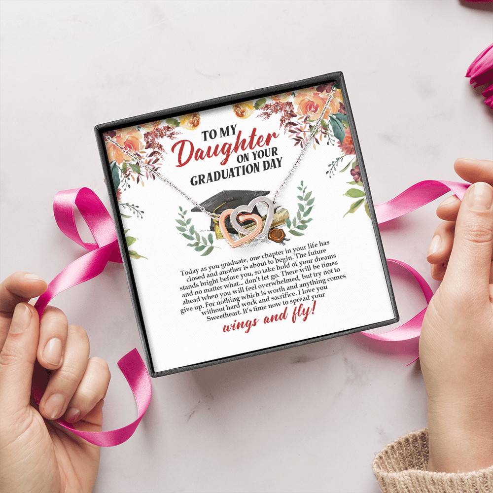 To My Daughter On Your Graduation Day Interlocking Hearts Pendant Necklace - Graduation Day Gift For Daughter