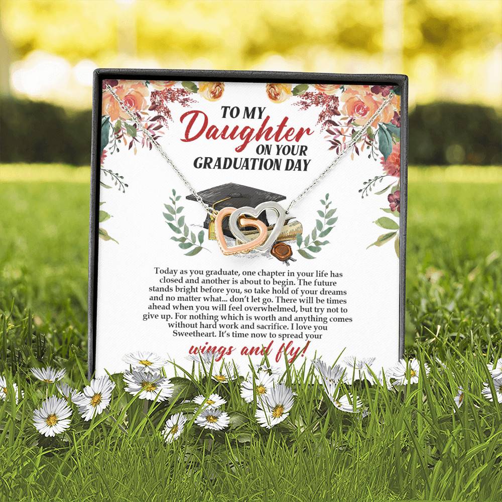 To My Daughter On Your Graduation Day Interlocking Hearts Pendant Necklace - Graduation Day Gift For Daughter