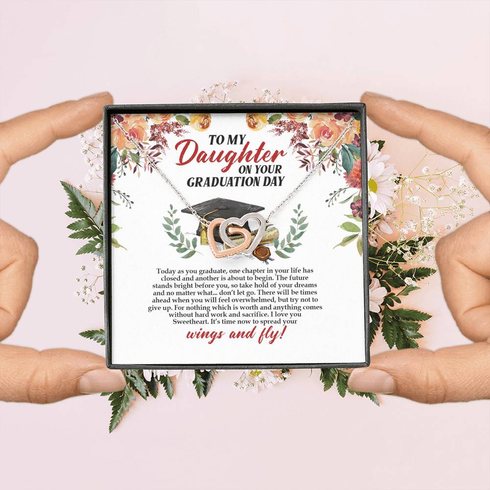 To My Daughter On Your Graduation Day Interlocking Hearts Pendant Necklace - Graduation Day Gift For Daughter