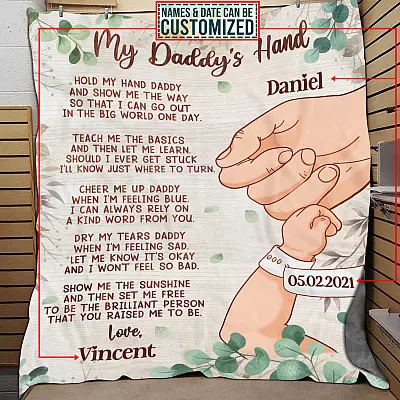 Personalized My Daddy's Hand Hold My Hand Daddy Fleece Blanket - Father's Day Gift From Baby