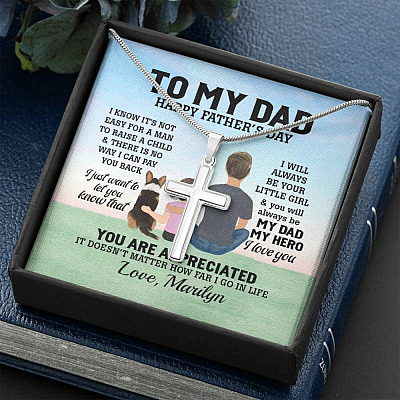 Personalized To My Dad Happy Father's Day I Know It's Not Easy For A Man Artisan Crafted Cross Necklace