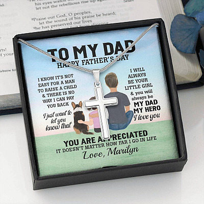 Personalized To My Dad Happy Father's Day I Know It's Not Easy For A Man Artisan Crafted Cross Necklace