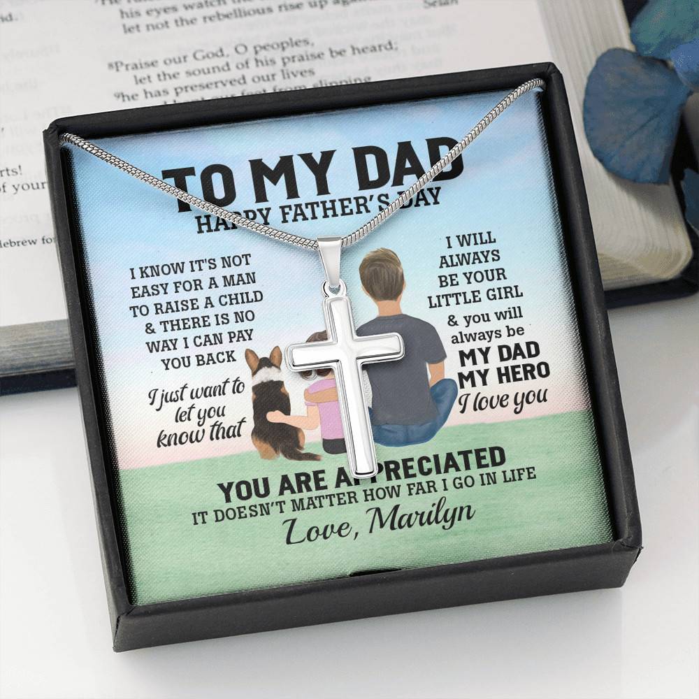 Personalized To My Dad Happy Father's Day I Know It's Not Easy For A Man Artisan Crafted Cross Necklace