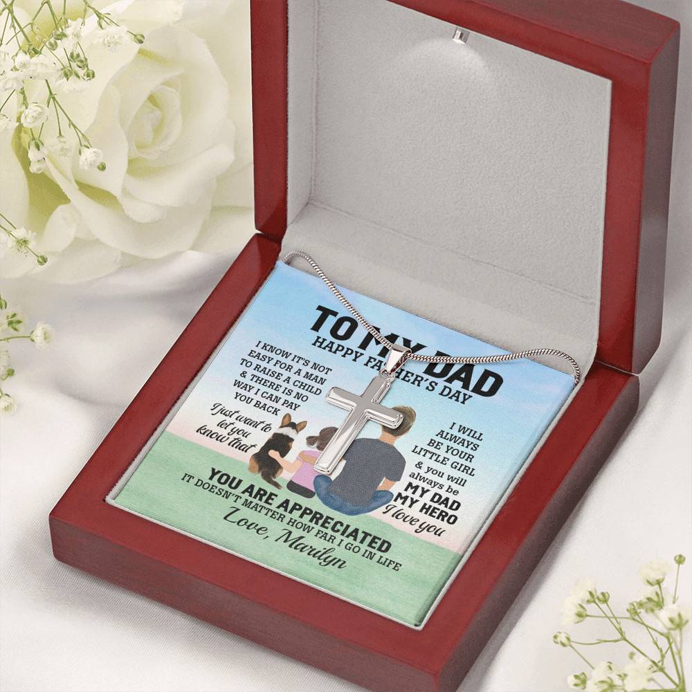 Personalized To My Dad Happy Father's Day I Know It's Not Easy For A Man Artisan Crafted Cross Necklace