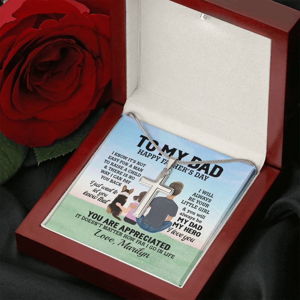 Personalized To My Dad Happy Father's Day I Know It's Not Easy For A Man Artisan Crafted Cross Necklace