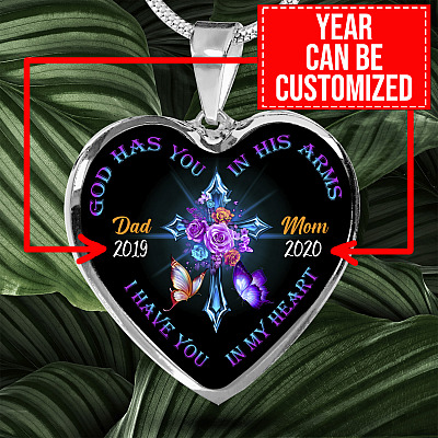 Personalized God Has You In His Arms I Have You In My Heart Dad Mom Heart Pendant Necklace-Bangle