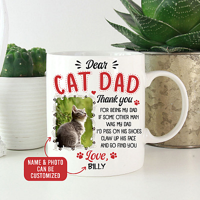 Alternative view of Personalized Photo Dear Cat Dad Thank You For Being My Dad Ceramic Coffee Mug - Beer Stein - Water Bottle