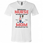 Personalized Behind Every Nurse, White, V-Neck T-Shirt