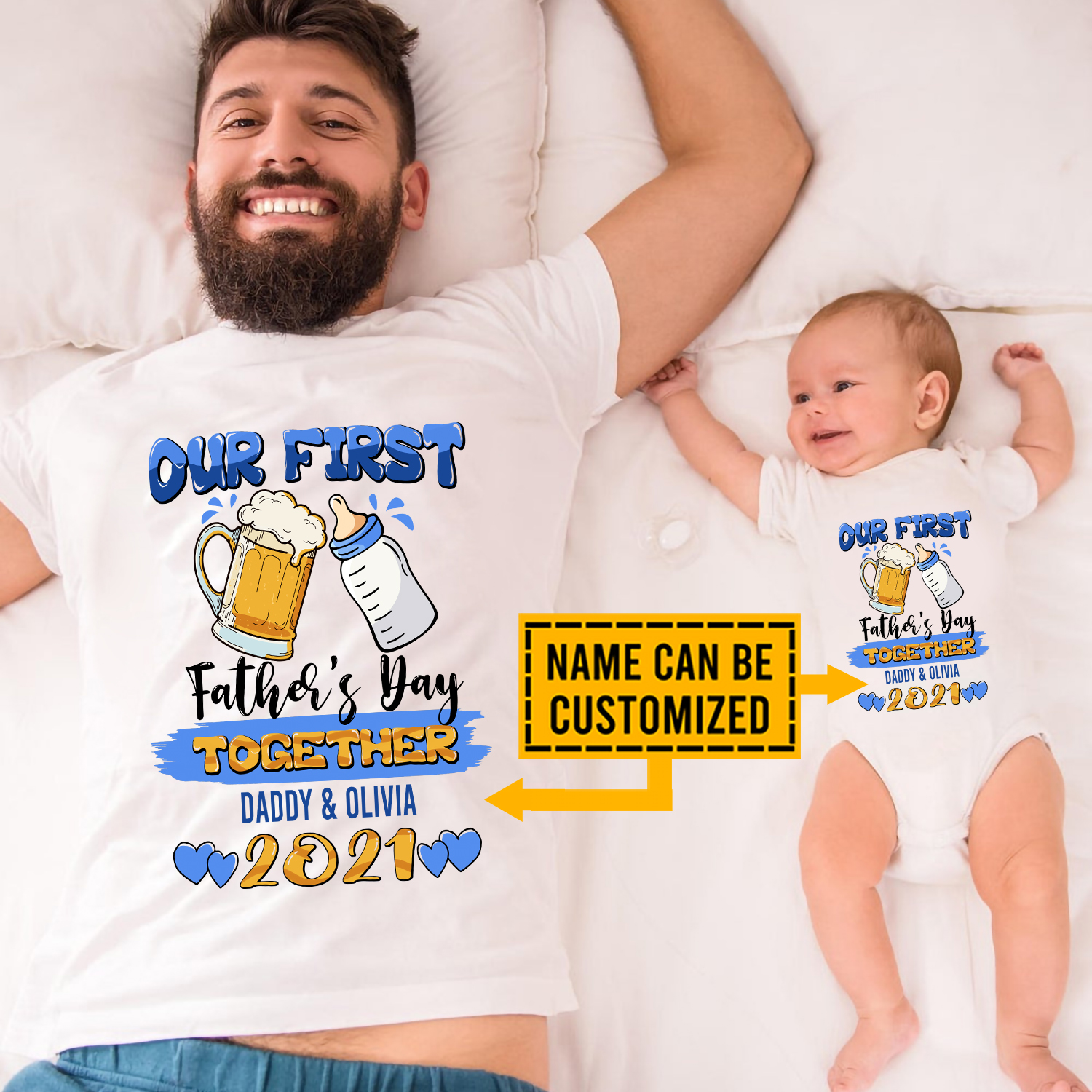 3VT. Our First Father's Day Baby Bottle Beer dad onsesie mockup2