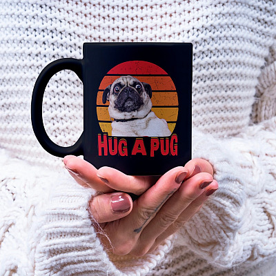 Hug a Pug Dog Lover Vintage Ceramic Coffee Mug - Beer Stein - Water Bottle - Color Changing Mug
