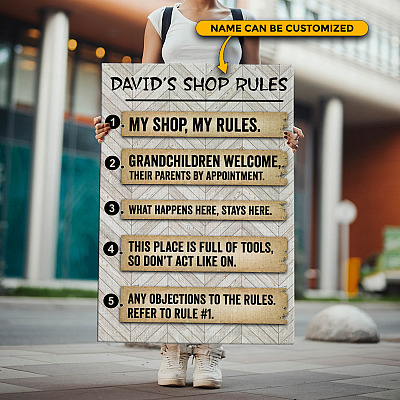 Alternative view of Personalized Papa's Shop Rules My Shop My Rules Grandchildren Welcome Framed Canvas - Unframed Poster