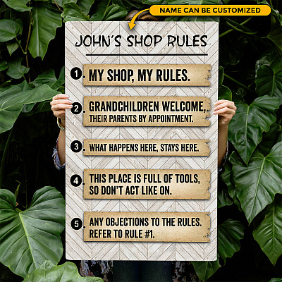 Personalized Papa's Shop Rules My Shop My Rules Grandchildren Welcome Framed Canvas - Unframed Poster