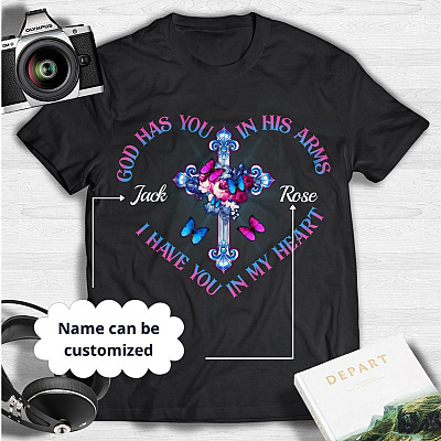 Alternative view of Personalized God Has You In His Arms I Have You In My Heart Memorial T-shirt - In Loving Memory Shirt