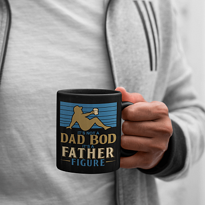 It's Not a Dad Bod It's a Father Figure - Funny Beer Dad Black Ceramic Coffee Mug - Beer Stein - Water Bottle