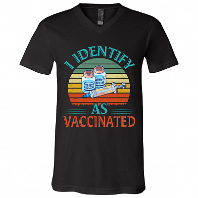 I Identify As Vaccinated, Black, V-Neck T-Shirt