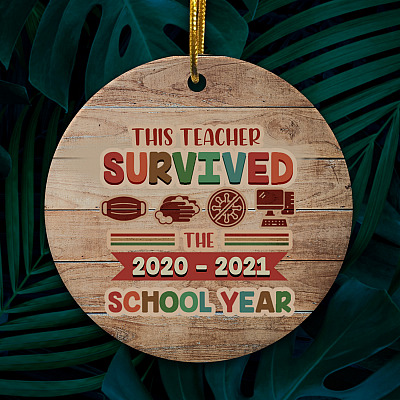 This Teacher Survived the 2020-2021 School Year Decorative Christmas Ornament - Holiday Flat Circle Ornament