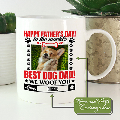 Personalized Custom Photo Happy Father's Day To The World's Best Dog Dad We Woof You Coffee Mug
