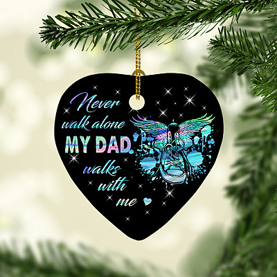 Never Walk Alone My Dad Walks With Me Angel Wings Sneaker Decorative Ornament Keepsake - Holiday Flat Heart Ornament