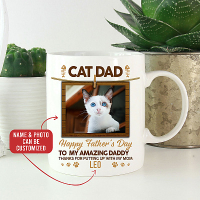 Alternative view of Personalized Photo Cat Dad Happy Father's Day To My Amazing Daddy Ceramic Coffee Mug - Funny Cat Dad Gifts