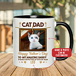 Personalized Photo Cat Dad Happy Father's Day To My Amazing Daddy Accent Mug - Funny Cat Dad Gifts