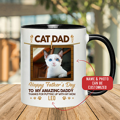 Personalized Photo Cat Dad Happy Father's Day To My Amazing Daddy Accent Mug - Funny Cat Dad Gifts