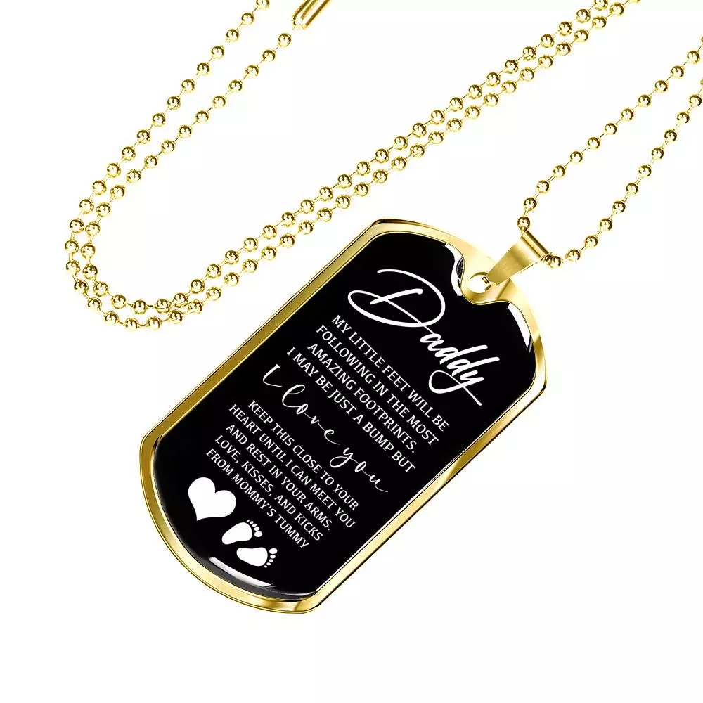 Father's Day Baby Bump Daddy My Little Feet I Love You from Mommy's Tummy Dog Tag Pendant Necklace